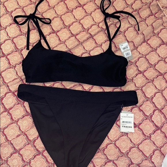 Chelsea28 Nordstrom M black bikini tie shoulder - Picture 4 of 7